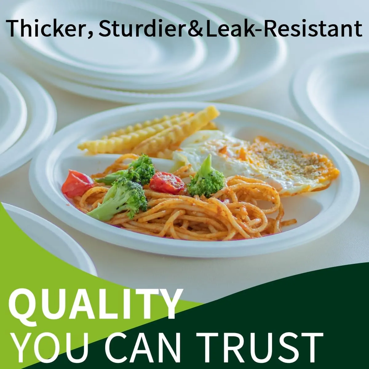 150 Pieces 100% Compostable 9"" Paper Plates, 3 Compartments Heavy Duty Disposable Plates, Eco Friendly Combo Plates, Biodegradable Dividers made of Sugarcane Fiber (9"")