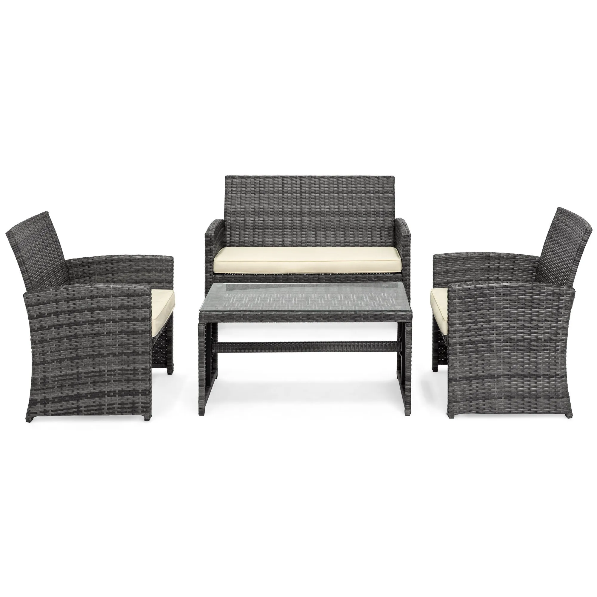 4-Piece Outdoor Wicker Sofa Furniture Set w/ 1 Double, 2 Single Sofas, Table