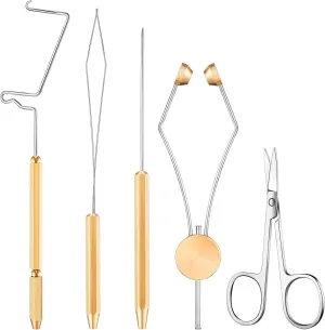 5 Pieces Fly Tying Tools Stainless Steel Set Fly Tying Bobbin Thread Holder, Whip Finisher, Disc Bobbin Threader, Arrow Scissor, Winder Threader Fishing Flies Lure Making Accessories