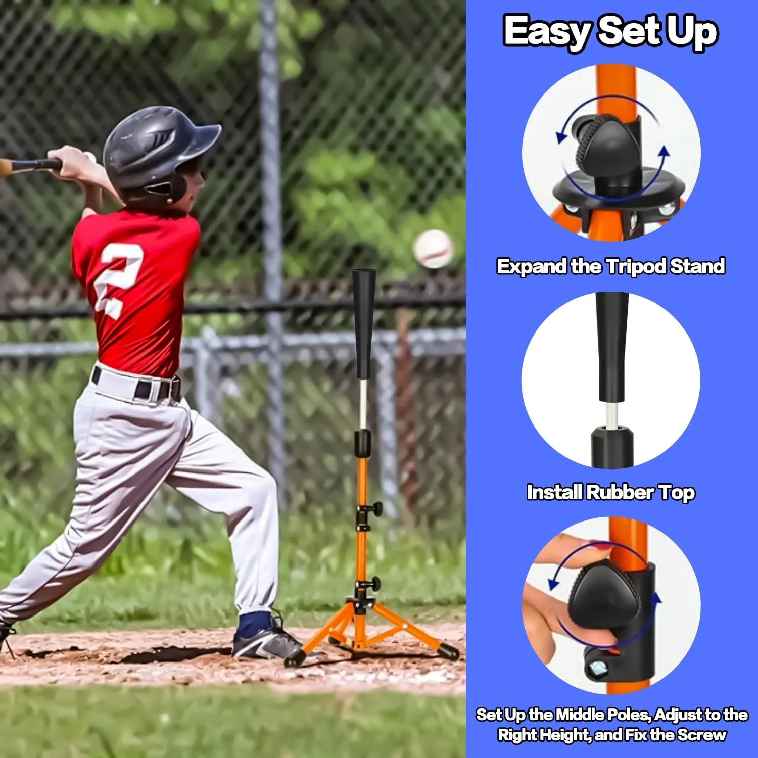 Adjustable Baseball Hitting Tee for Softball - Youth T-Ball Stand Ages 3-12 with Tool-Free Height, Multi-Surface Stability, Durable Baseball Training Equipment