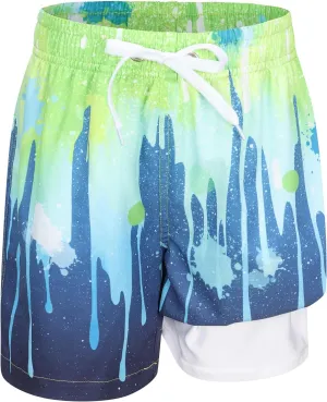 Aisyee Boys Swim Trunks with Compression Liner Swim Shorts Boys Boards Shorts with Boxer Brief Liner 7-16 Years
