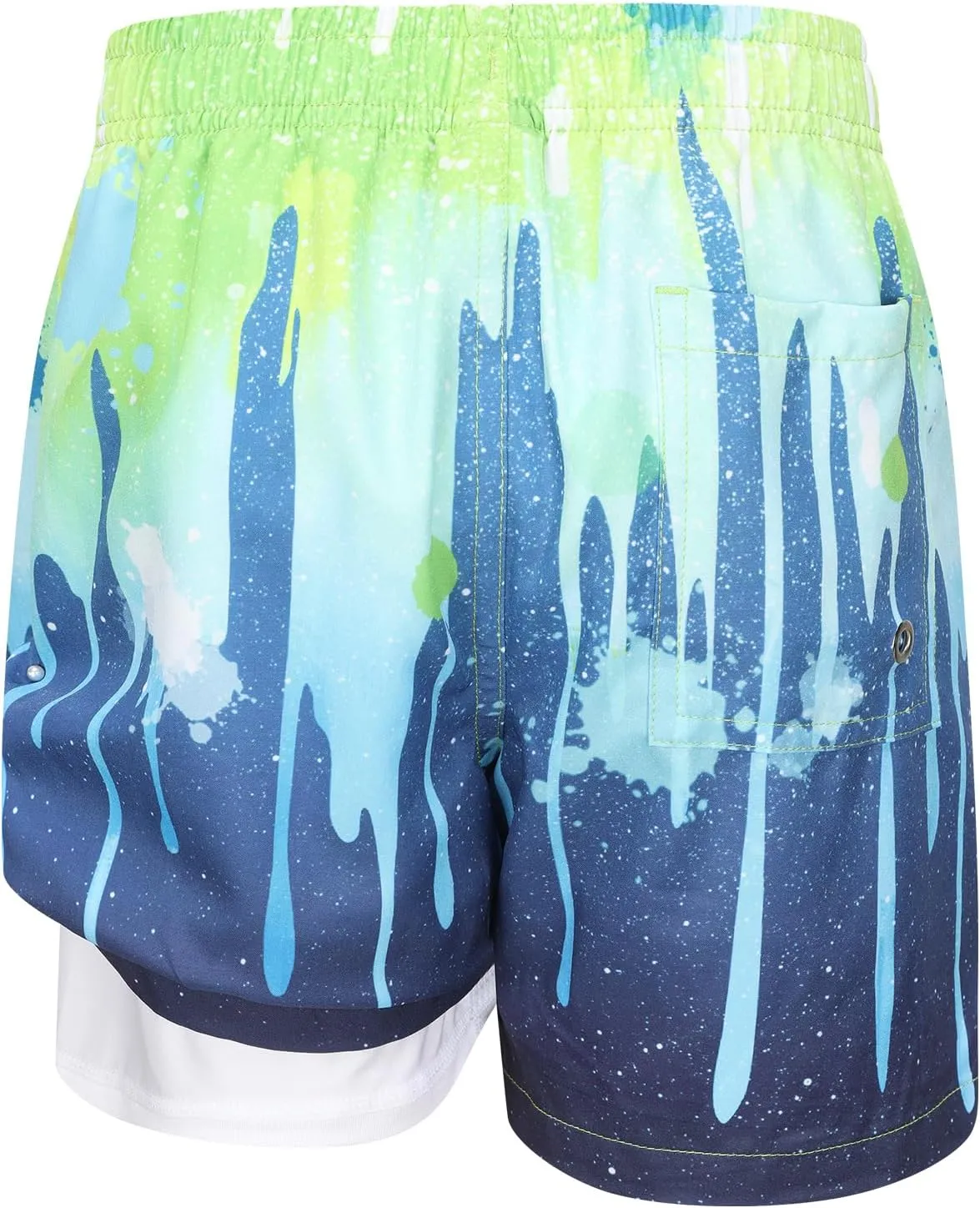 Aisyee Boys Swim Trunks with Compression Liner Swim Shorts Boys Boards Shorts with Boxer Brief Liner 7-16 Years
