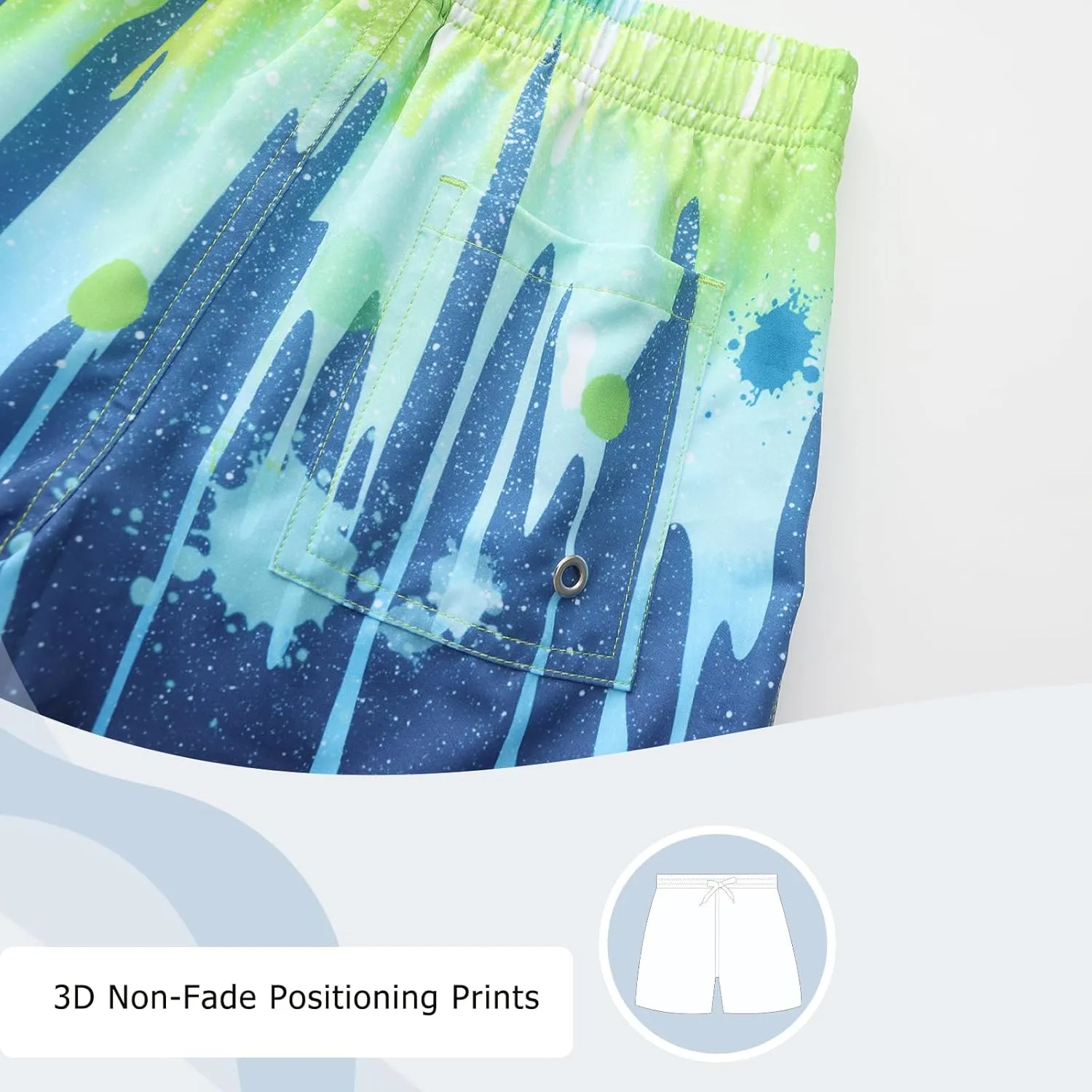 Aisyee Boys Swim Trunks with Compression Liner Swim Shorts Boys Boards Shorts with Boxer Brief Liner 7-16 Years