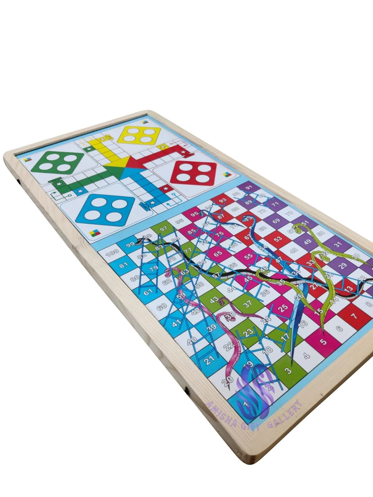 Amisha Gift Gallery Board Game for Kids String Hockey Ludo Snake and Ladder 3 in 1 Board Games for Adults & Wooden String Hockey Game Sling Puck Board Carrom Toy Perfect for Family Entertainment