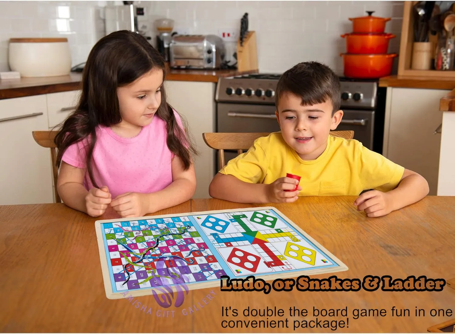 Amisha Gift Gallery Board Game for Kids String Hockey Ludo Snake and Ladder 3 in 1 Board Games for Adults & Wooden String Hockey Game Sling Puck Board Carrom Toy Perfect for Family Entertainment