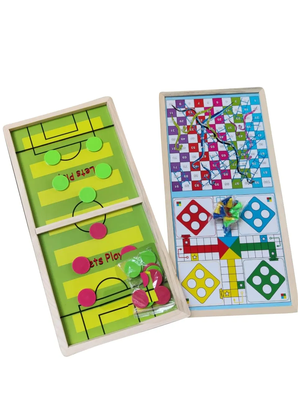 Amisha Gift Gallery Board Game for Kids String Hockey Ludo Snake and Ladder 3 in 1 Board Games for Adults & Wooden String Hockey Game Sling Puck Board Carrom Toy Perfect for Family Entertainment