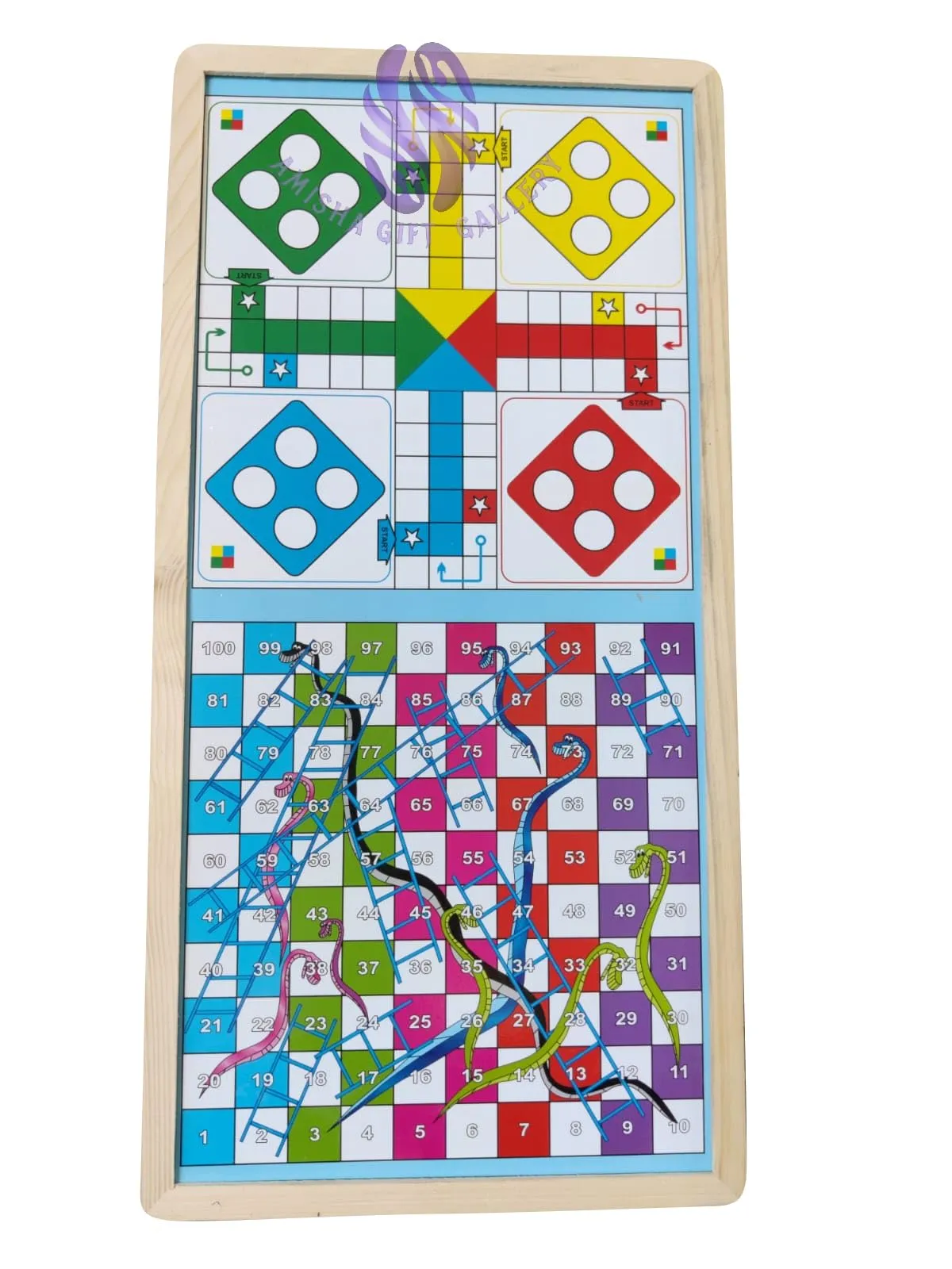 Amisha Gift Gallery Board Game for Kids String Hockey Ludo Snake and Ladder 3 in 1 Board Games for Adults & Wooden String Hockey Game Sling Puck Board Carrom Toy Perfect for Family Entertainment