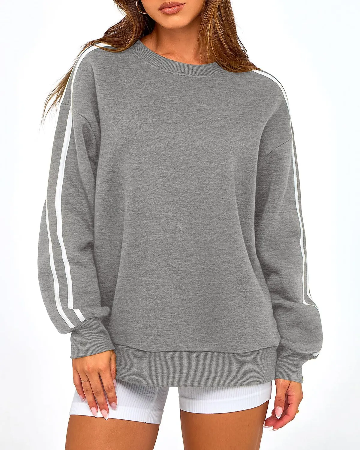 Amkoyam Womens Oversized Sweatshirts 2024 Casual Fall Crew Neck Color Block Long Sleeve Loose Pullover Top Y2K Clothes