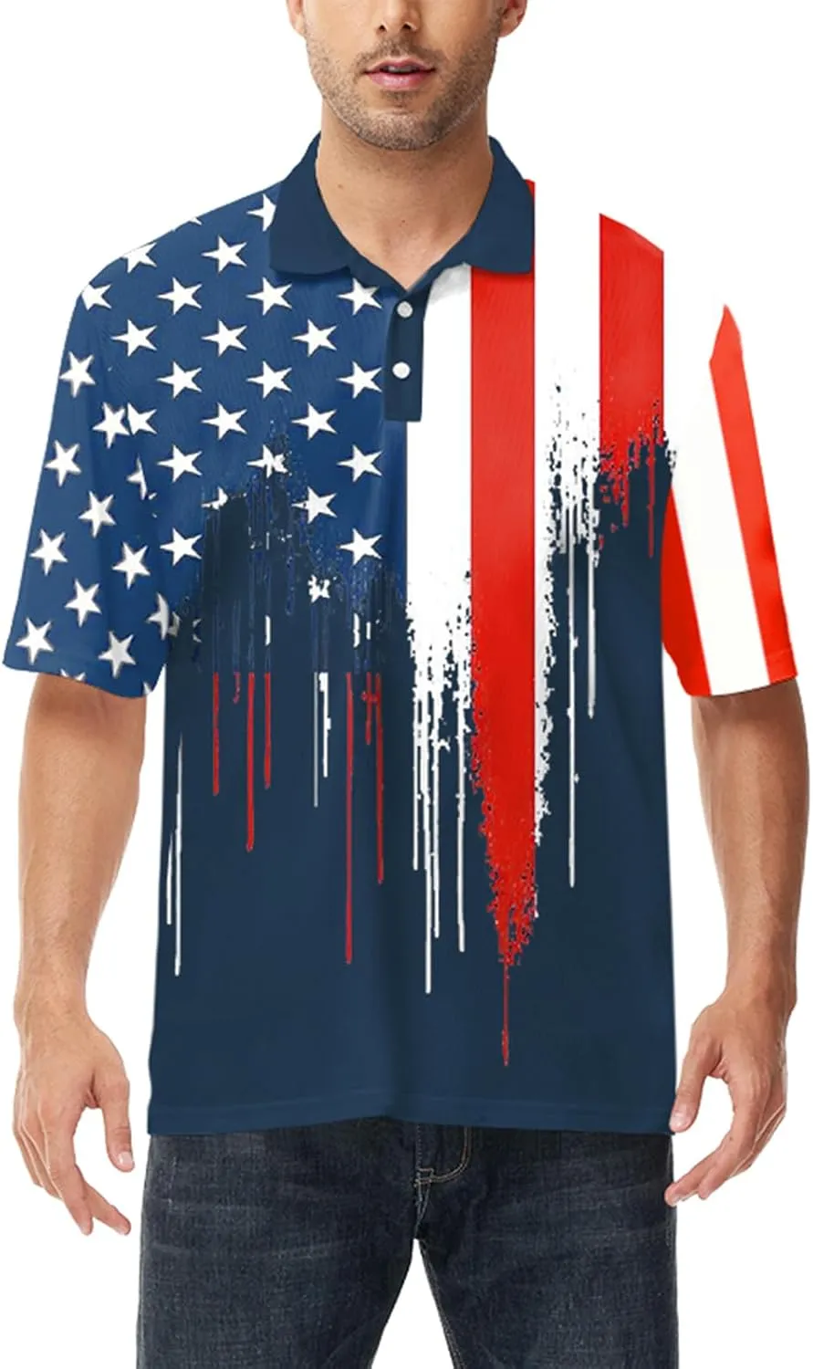 AOBUTE Mens Patriotic Polo July 4th Golf Shirts American Flag Activewear Tops