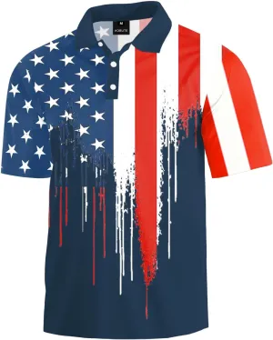 AOBUTE Mens Patriotic Polo July 4th Golf Shirts American Flag Activewear Tops