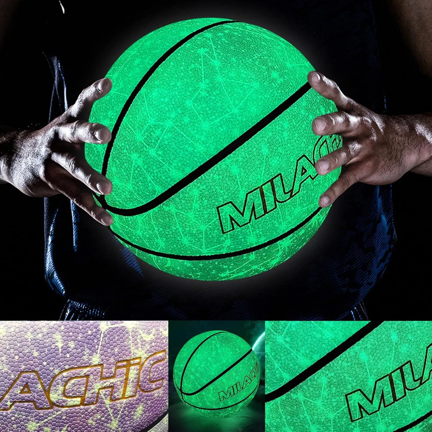 Basketball, Glow in The Dark Basketball, Glowing Leather Luminous Basketball Gift for Youth, Men, Women, Indoor-Outdoor Night Basketball Size 7(29.5") / 6(28.5") / 5 (27.5") with Pump