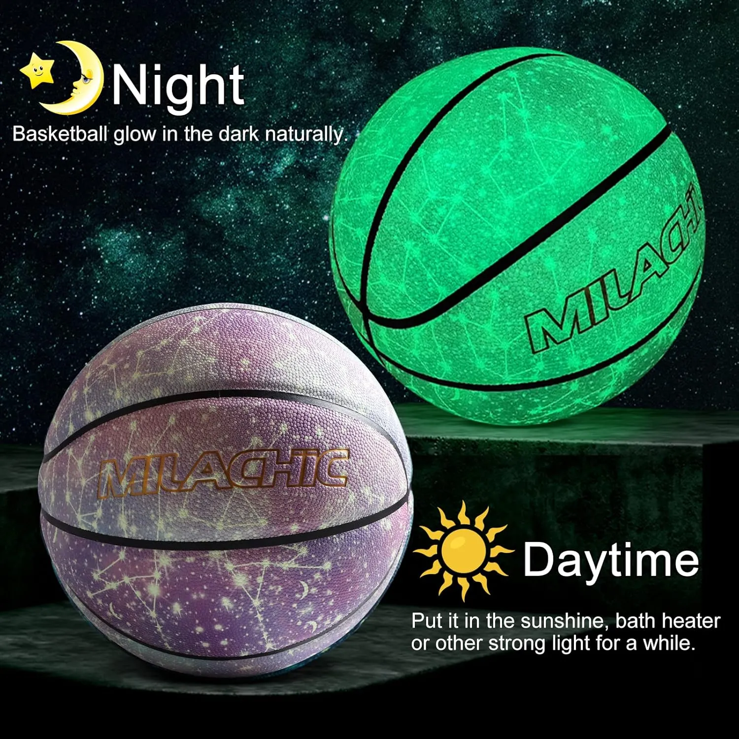 Basketball, Glow in The Dark Basketball, Glowing Leather Luminous Basketball Gift for Youth, Men, Women, Indoor-Outdoor Night Basketball Size 7(29.5") / 6(28.5") / 5 (27.5") with Pump