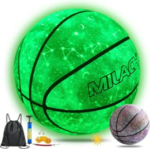 Basketball, Glow in The Dark Basketball, Glowing Leather Luminous Basketball Gift for Youth, Men, Women, Indoor-Outdoor Night Basketball Size 7(29.5") / 6(28.5") / 5 (27.5") with Pump