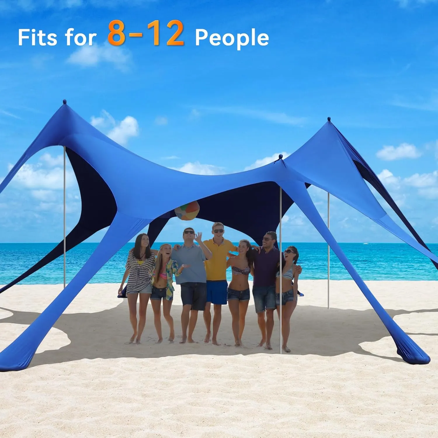 Beach Tent Sun Shelter,UPF 50  Protection Sun Shade Canopy with 6 Sand Bags,4 Support Poles, Portable 1320FT Outdoor Canopy Tent for Beach Camping,Fishing,Picnic (Dark Blue)