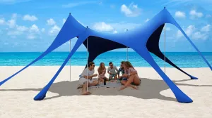 Beach Tent Sun Shelter,UPF 50  Protection Sun Shade Canopy with 6 Sand Bags,4 Support Poles, Portable 1320FT Outdoor Canopy Tent for Beach Camping,Fishing,Picnic (Dark Blue)