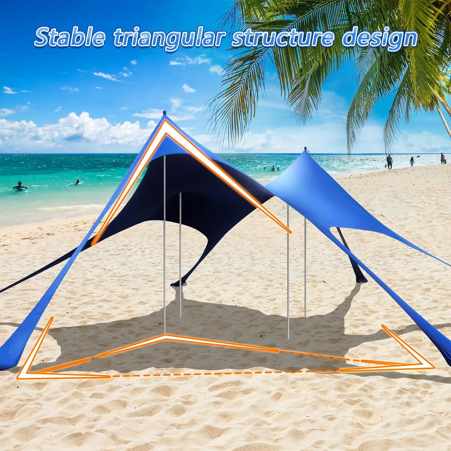 Beach Tent Sun Shelter,UPF 50  Protection Sun Shade Canopy with 6 Sand Bags,4 Support Poles, Portable 1320FT Outdoor Canopy Tent for Beach Camping,Fishing,Picnic (Dark Blue)