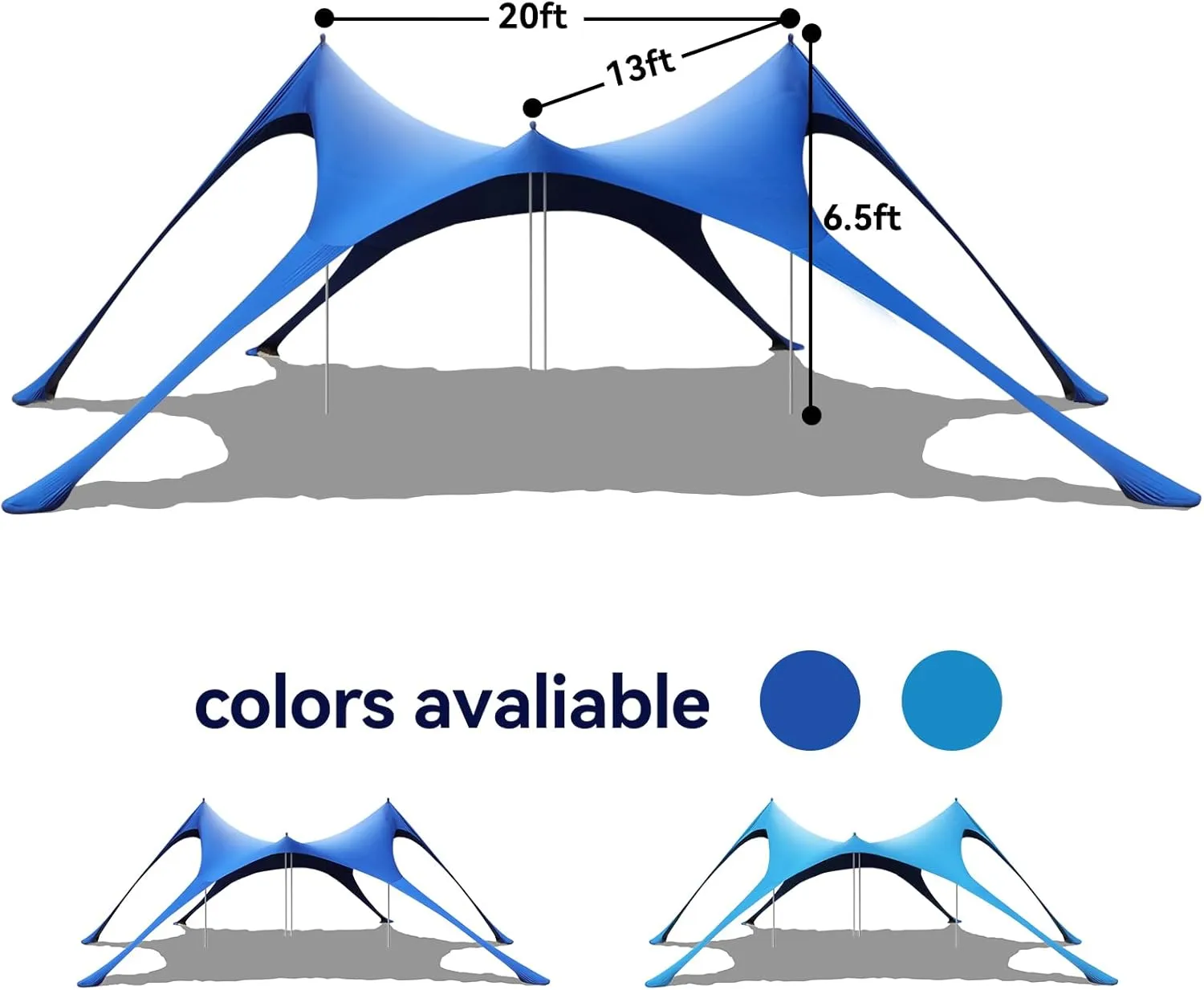 Beach Tent Sun Shelter,UPF 50  Protection Sun Shade Canopy with 6 Sand Bags,4 Support Poles, Portable 1320FT Outdoor Canopy Tent for Beach Camping,Fishing,Picnic (Dark Blue)
