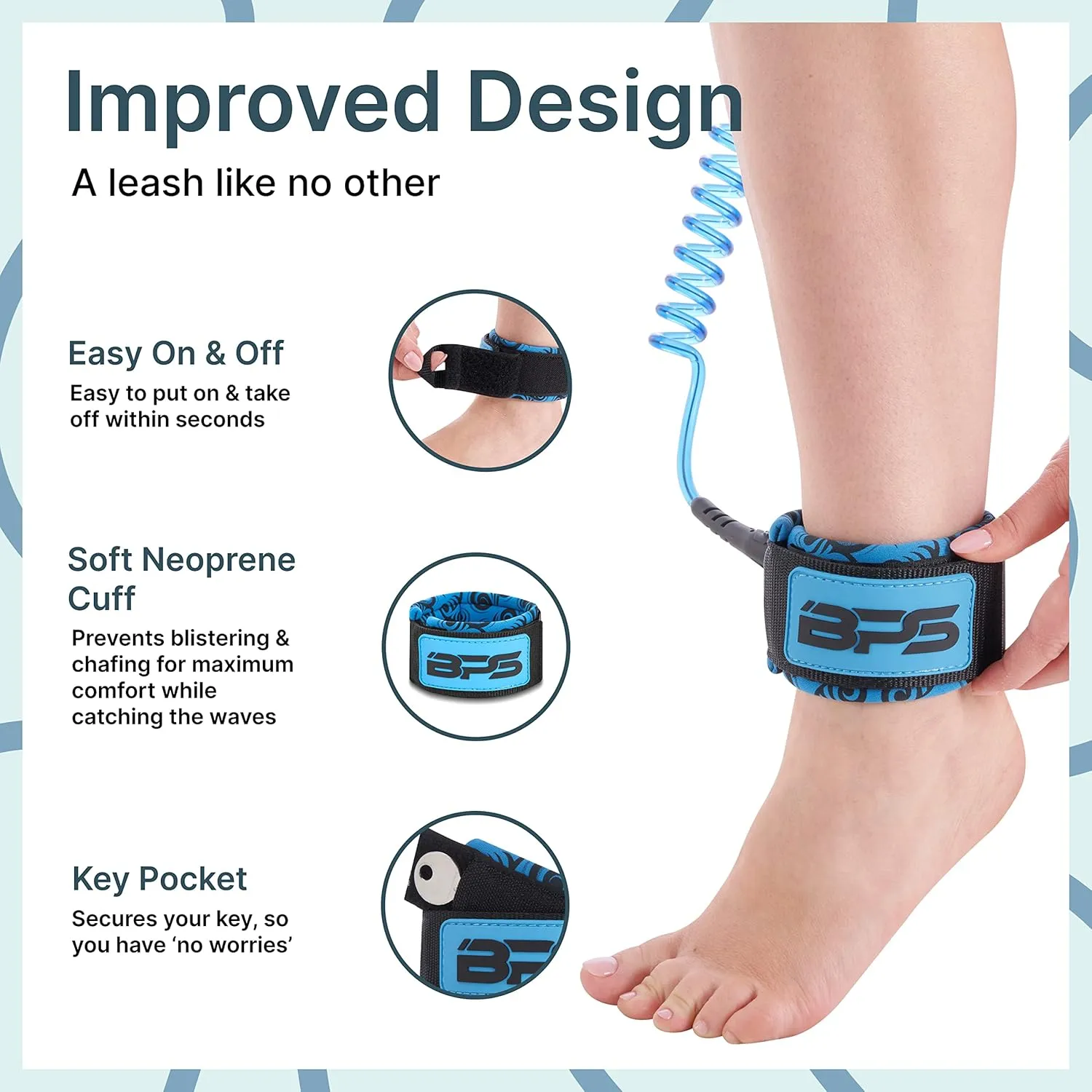 BPS Storm Premium 7.2mm Coil SUP Leash Paddleboard Ankle Leash Quick Release Tab, with Waterproof Waist Bag Longboard Surfboard Stand-up Paddleboard Accessories