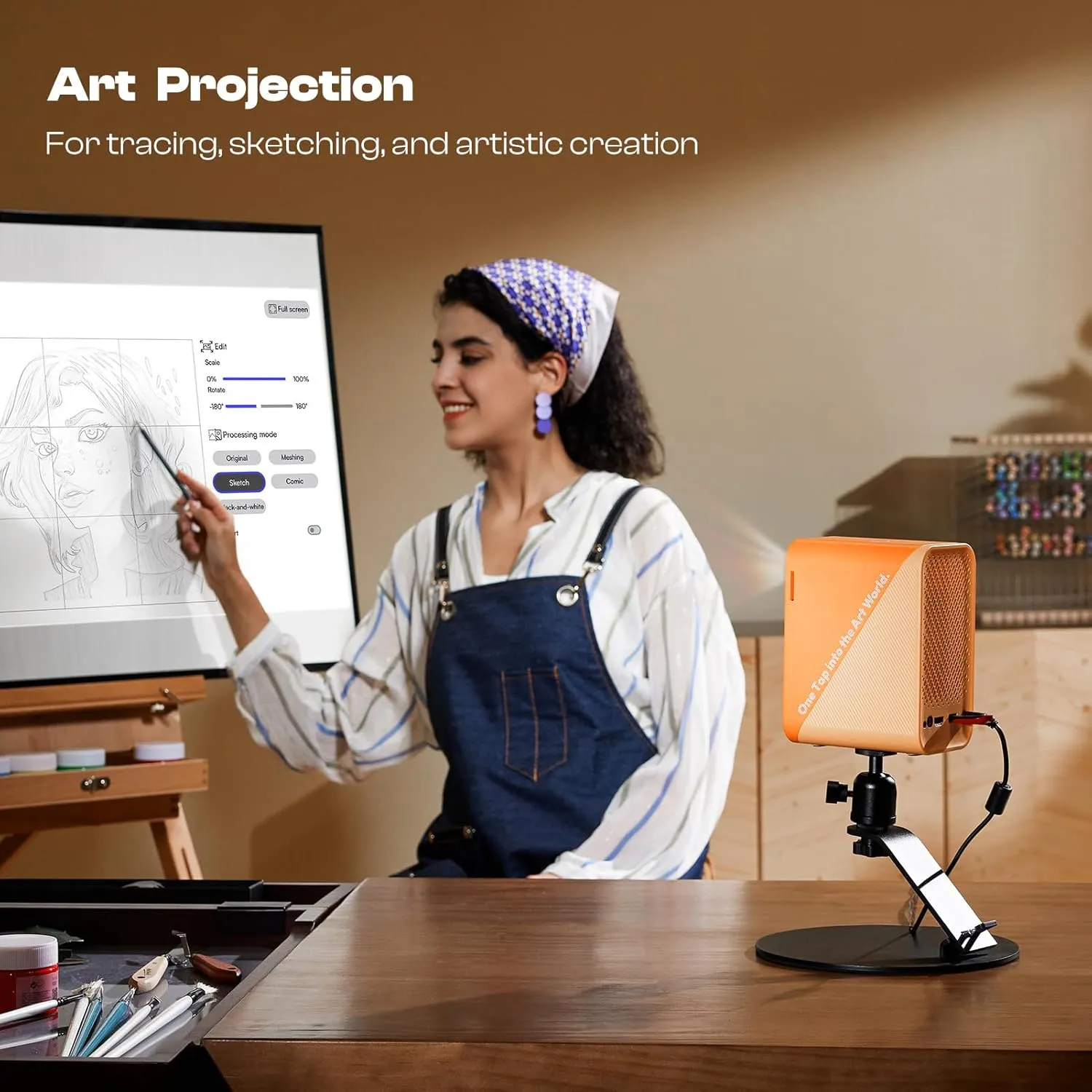 Caydo P1 Art Projector with Exclusive Drawing App for Artists, Portable Auto Focus & Keystone LED Projector for Drawing and Tracing, 4K Support, 100 Display, Compatible with iOS/Android