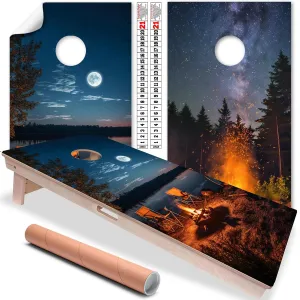 Cornhole Board Wrap and Decal for Board Set of 2 Skins Professional Vinyl Cover Lake House Cabin Outdoors Campfires Cornhole Wraps Stickers Cornhole Skins Cornhole Wraps for Boards