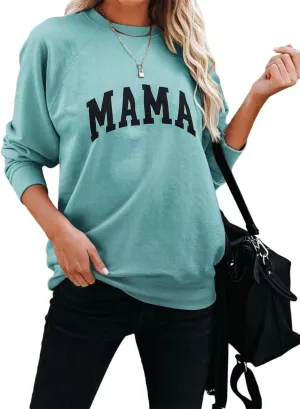 Dressmine Womens Casual Long Sleeve Mama Sweatshirts Knit Loose Graphic Crewneck Pullover Mom Shirt Tops