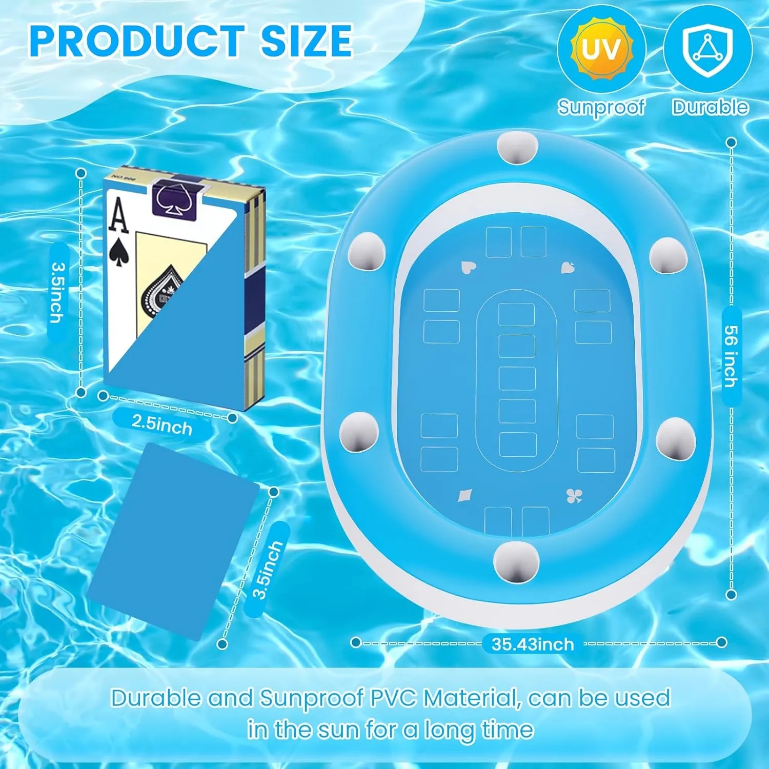 Extra Large Floating Games Table with Waterproof Playing Cards, Inflatable Pool Bar for Adults, Pool Accessories Hot Tub Tray Inflatable Food Drink Holder for Summer Party Indoor Outdoor Beach Pool