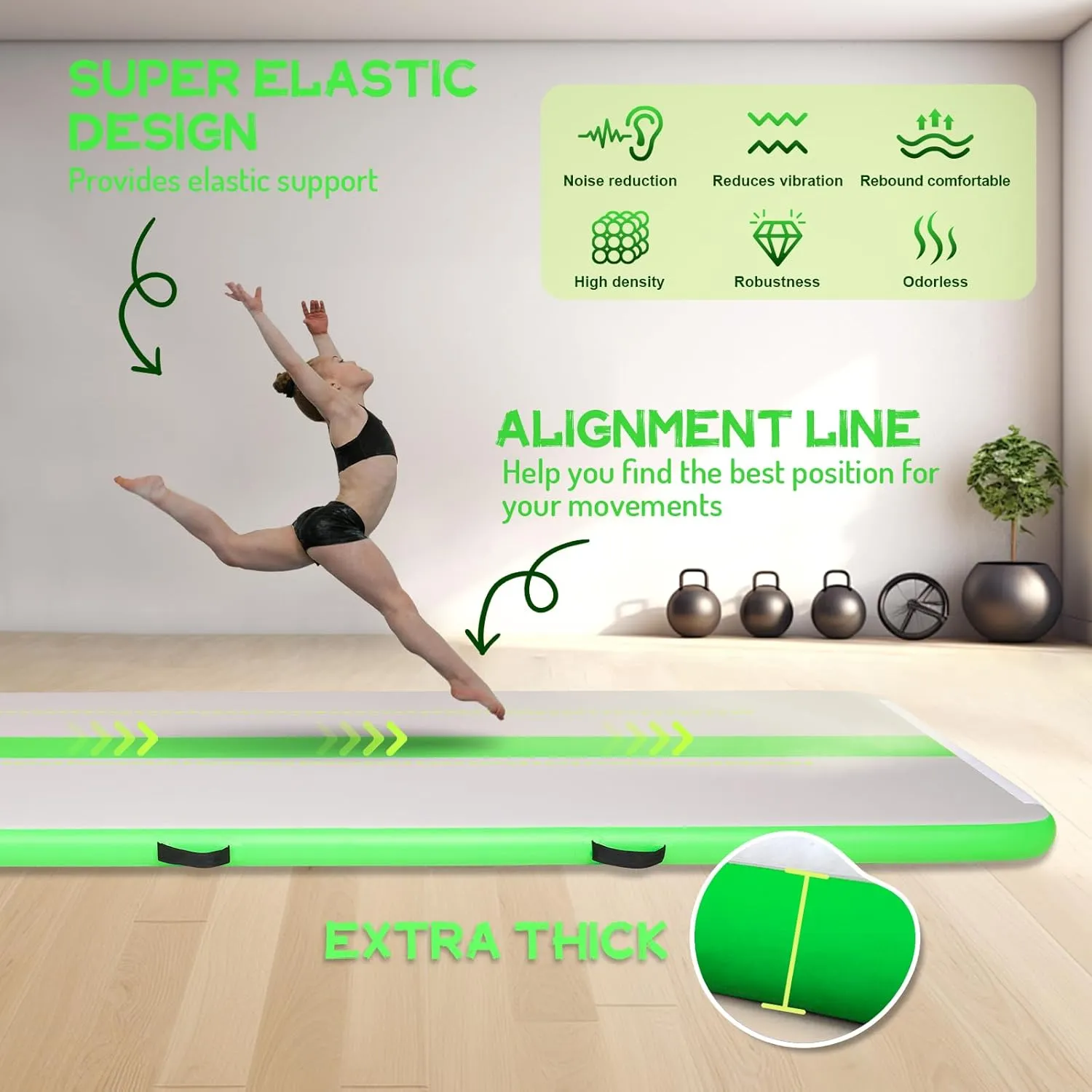 FEATH-R-LITE 10/13ft Inflatable Gymnastics Tumble Track Tumbling Mat 4in Thick Air Floor Tumble Track with Electric Pump for Cheer Leading/Gymnastics/Beach/Gym/Home