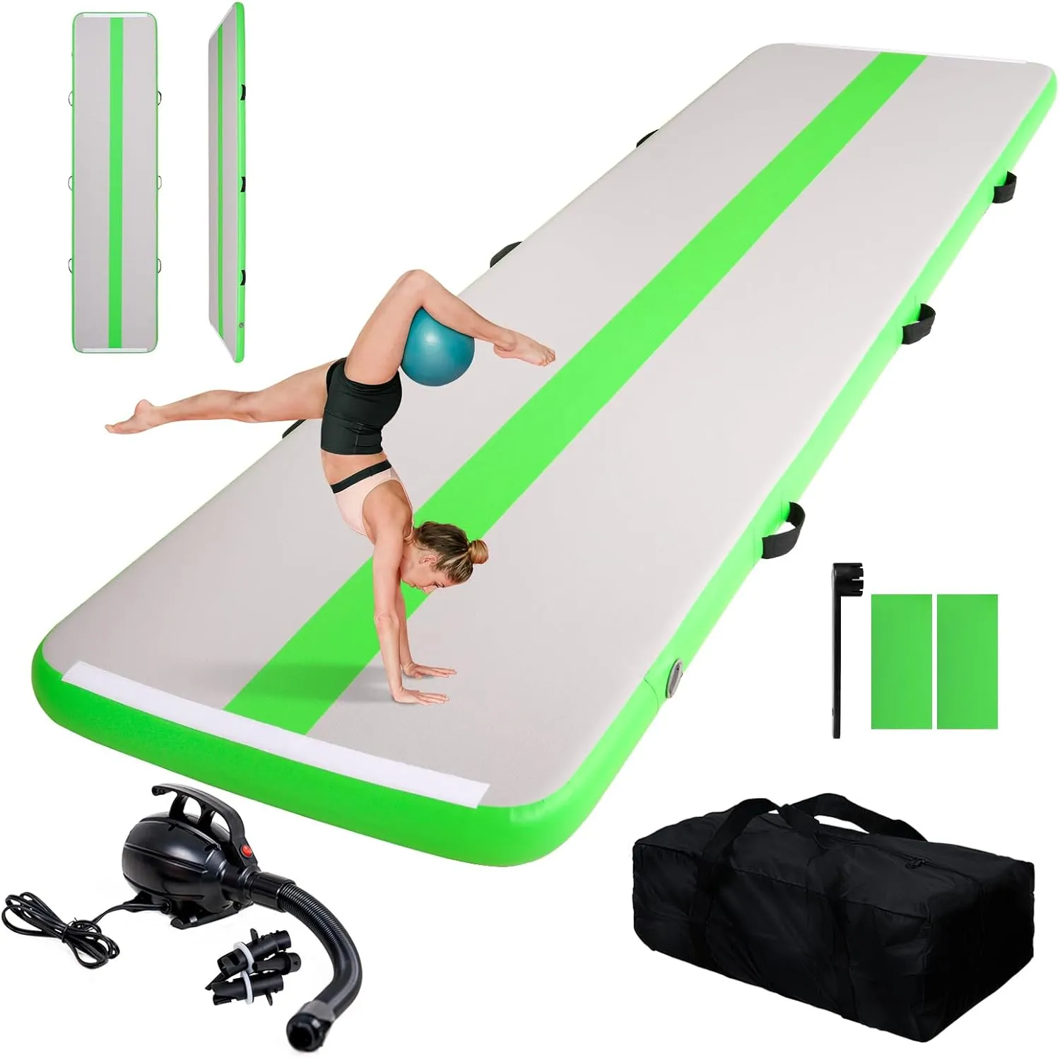 FEATH-R-LITE 10/13ft Inflatable Gymnastics Tumble Track Tumbling Mat 4in Thick Air Floor Tumble Track with Electric Pump for Cheer Leading/Gymnastics/Beach/Gym/Home