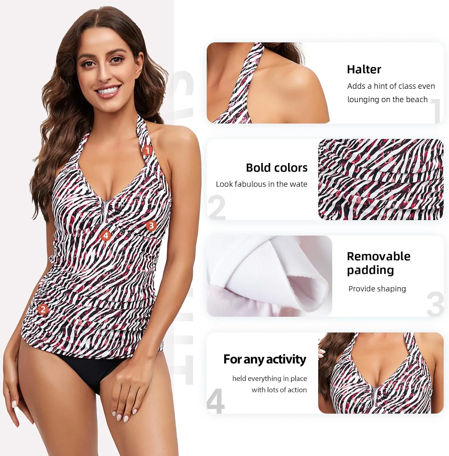 FLOMERIA Tankini Bathing Suits for Women Ruched Halter Pull-On Two Piece Swimsuits Sets