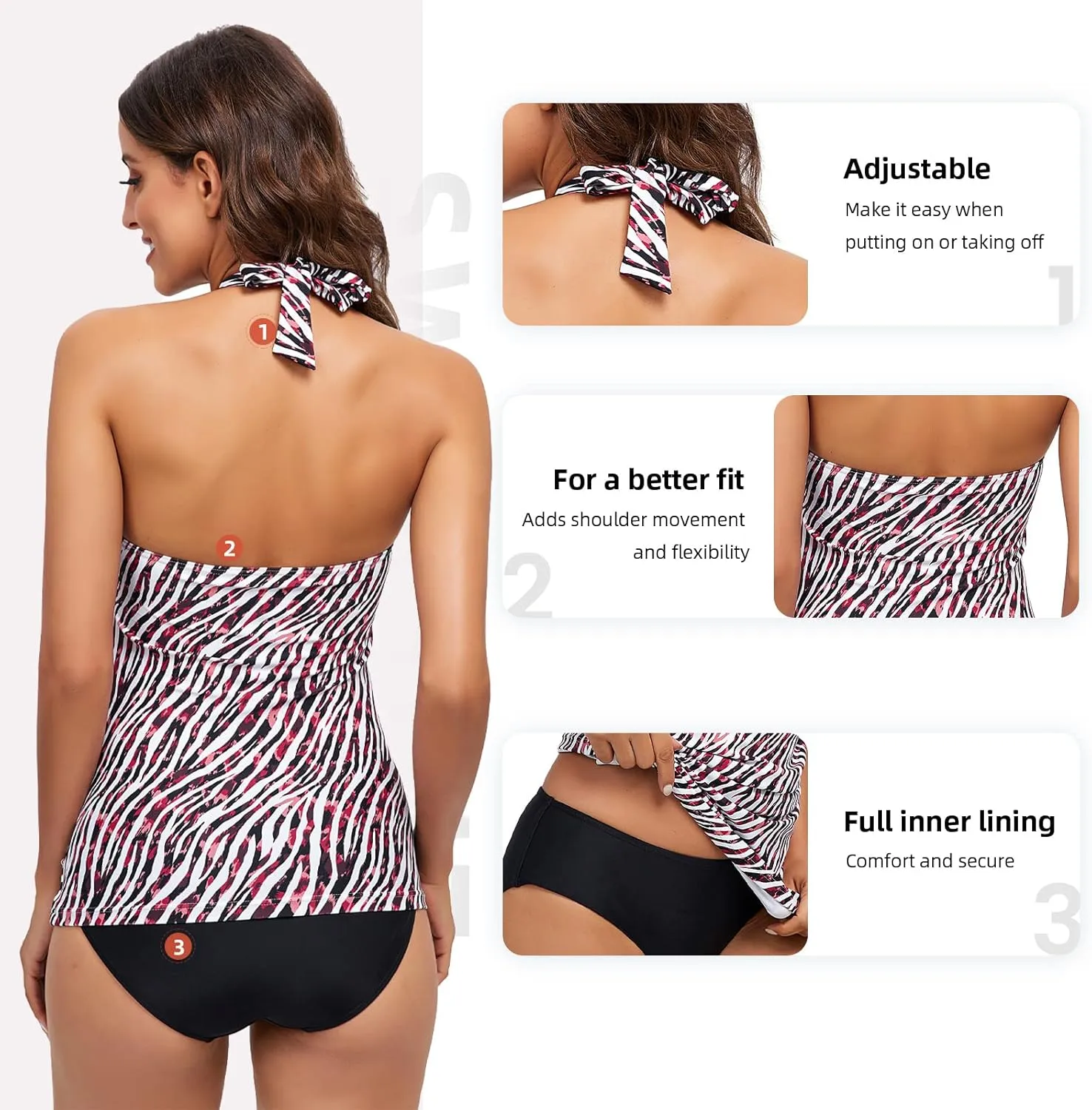FLOMERIA Tankini Bathing Suits for Women Ruched Halter Pull-On Two Piece Swimsuits Sets