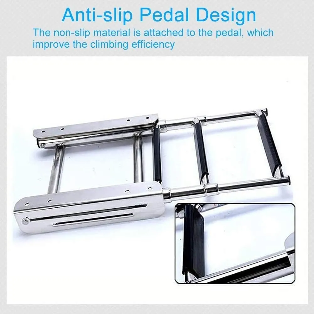 Folding Dock Boat Ladder Heavy Duty Folding Pontoon Boat Ladder, Stainless Steel Telescoping 3/4 Steps Marine Yacht Ladder with Wide Pedal ,for Marine Boat Yacht (Size : 3 Steps) (One Color 4 steps)