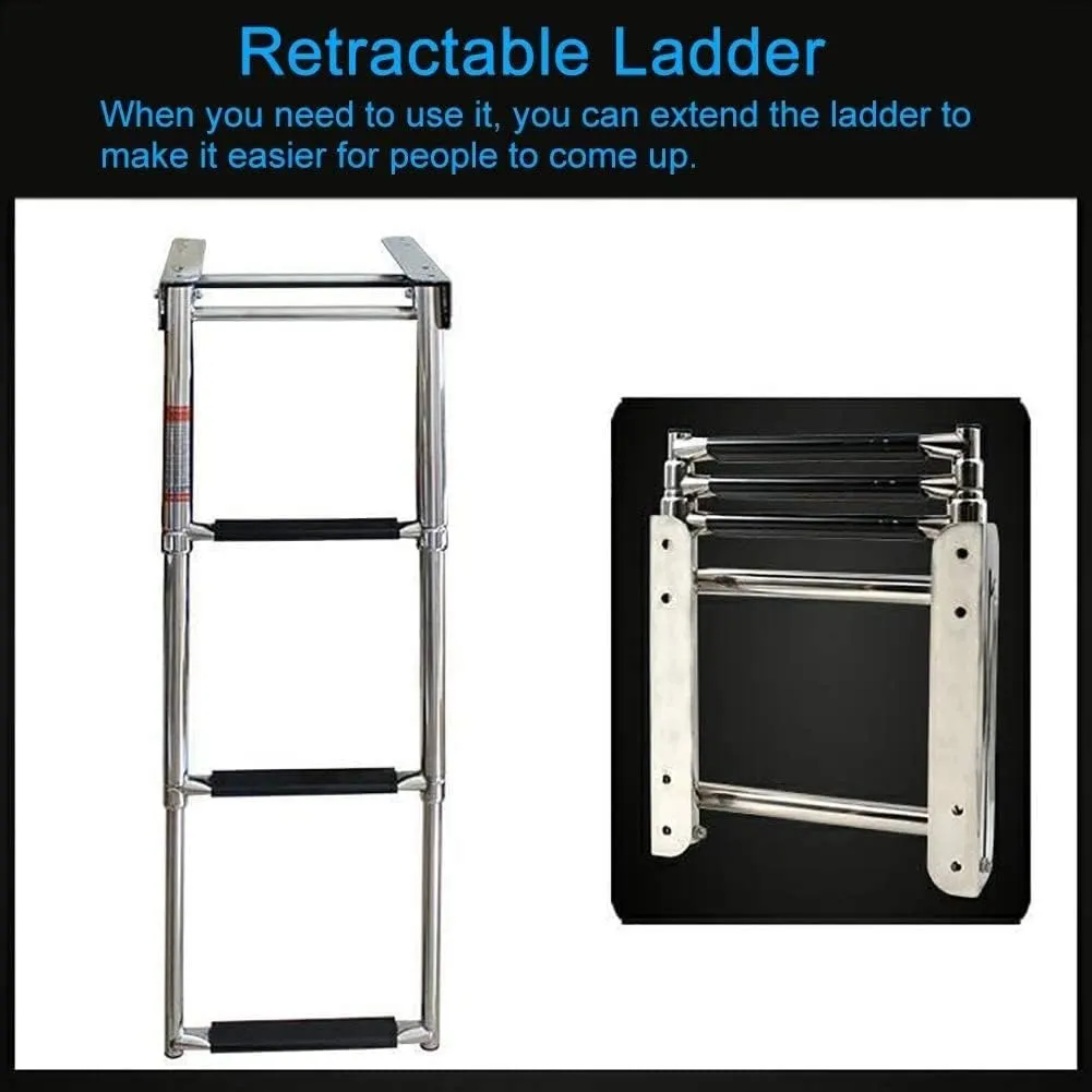 Folding Dock Boat Ladder Heavy Duty Folding Pontoon Boat Ladder, Stainless Steel Telescoping 3/4 Steps Marine Yacht Ladder with Wide Pedal ,for Marine Boat Yacht (Size : 3 Steps) (One Color 4 steps)