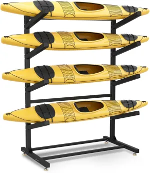 Freestanding Kayak Storage Rack, Indoor/Outdoor Heavy Duty Kayak Rack with Adjustable Foot Pad, Weather Resistant Supports up to 200/300/400 Lbs2/3/4 Levels
