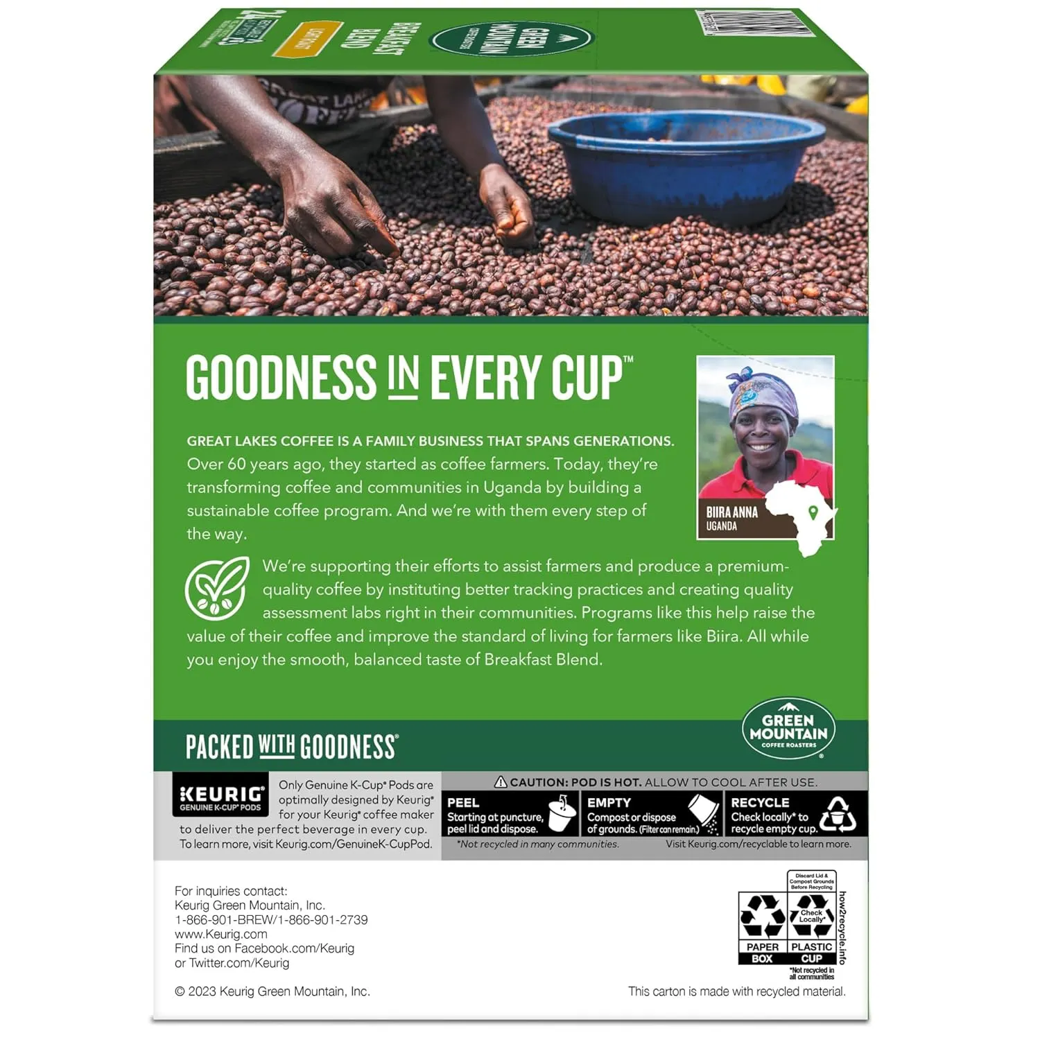 Green Mountain Coffee Roasters Breakfast Blend Single-Serve Keurig K-Cup Pods, Light Roast Coffee, 96 Count