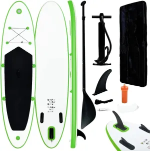 Inflatable Stand Up Paddle Board Set with Oar and Pump, Puncture-Proof, Green and White