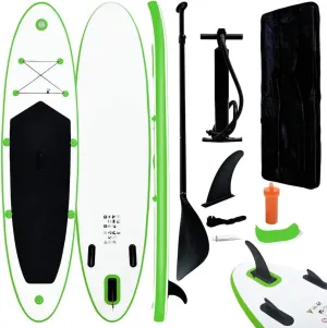 Inflatable Stand Up Paddleboard Set with Oar and Pump, Puncture-Proof Design, Green and White