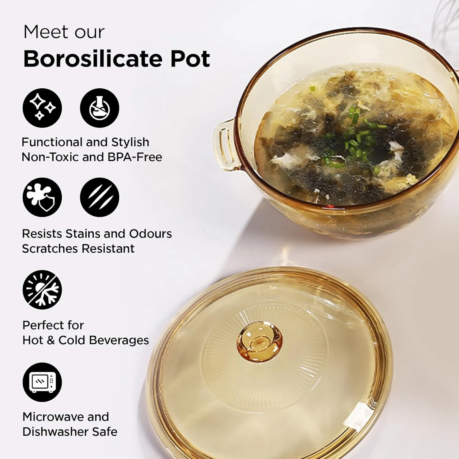 Kuber Industries Borosilicate Glass Serving Bowl with Lid 1500ml | Microwave Safe Bowl & Dishwasher Safe | Salad Bowl | Rice, Biryani, Pulao, Curries, Roti | Scratch Resistant | BPA Free | Transparent