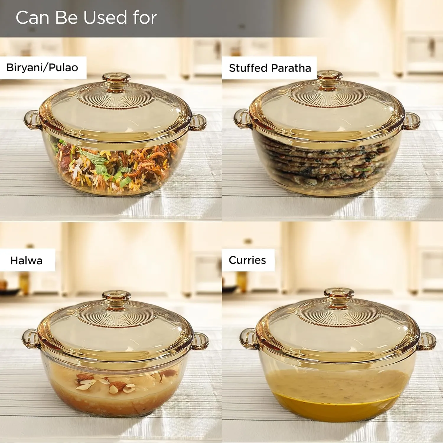 Kuber Industries Borosilicate Glass Serving Bowl with Lid 1500ml | Microwave Safe Bowl & Dishwasher Safe | Salad Bowl | Rice, Biryani, Pulao, Curries, Roti | Scratch Resistant | BPA Free | Transparent