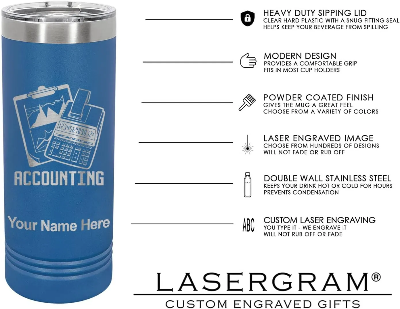 LaserGram 22oz Vacuum Insulated Skinny Tumbler, Cricket Player, Personalized Engraving Included (Dark Blue)