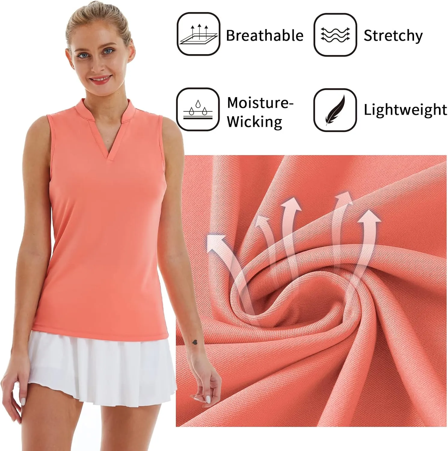 LastFor1 Women's Golf Sleeveless Polo Shirts UPF 50  V Neck Athletic Tank Tops Outdoor Sports Quick Dry Moisture Wicking