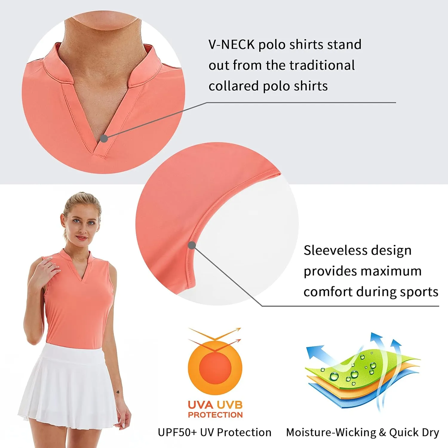 LastFor1 Women's Golf Sleeveless Polo Shirts UPF 50  V Neck Athletic Tank Tops Outdoor Sports Quick Dry Moisture Wicking