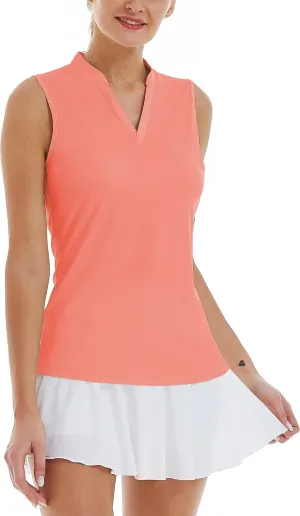 LastFor1 Women's Golf Sleeveless Polo Shirts UPF 50  V Neck Athletic Tank Tops Outdoor Sports Quick Dry Moisture Wicking