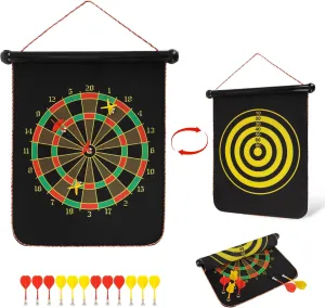 Magnetic Dart Board, 15 x 12 Inches Dart Boards for Adults and Teen, Two Sided Roll Up Dartboard,12 Magnetic Safe Darts, Indoor Outdoor Game, Room Decor, Best Gifts for Teen Boys 13-18
