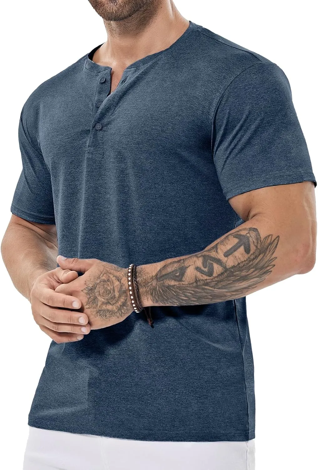 Mens Henley Shirt Dry Fit Tech 3 Button Slim Fit Quick Dry Gym Tshirt Short Sleeve Lightweight Casual T Basic Tee