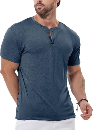 Mens Henley Shirt Dry Fit Tech 3 Button Slim Fit Quick Dry Gym Tshirt Short Sleeve Lightweight Casual T Basic Tee