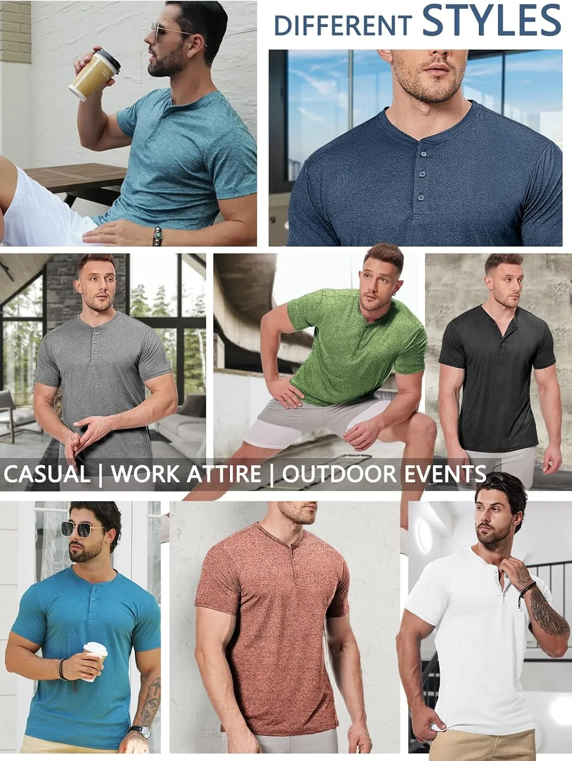 Mens Henley Shirt Dry Fit Tech 3 Button Slim Fit Quick Dry Gym Tshirt Short Sleeve Lightweight Casual T Basic Tee