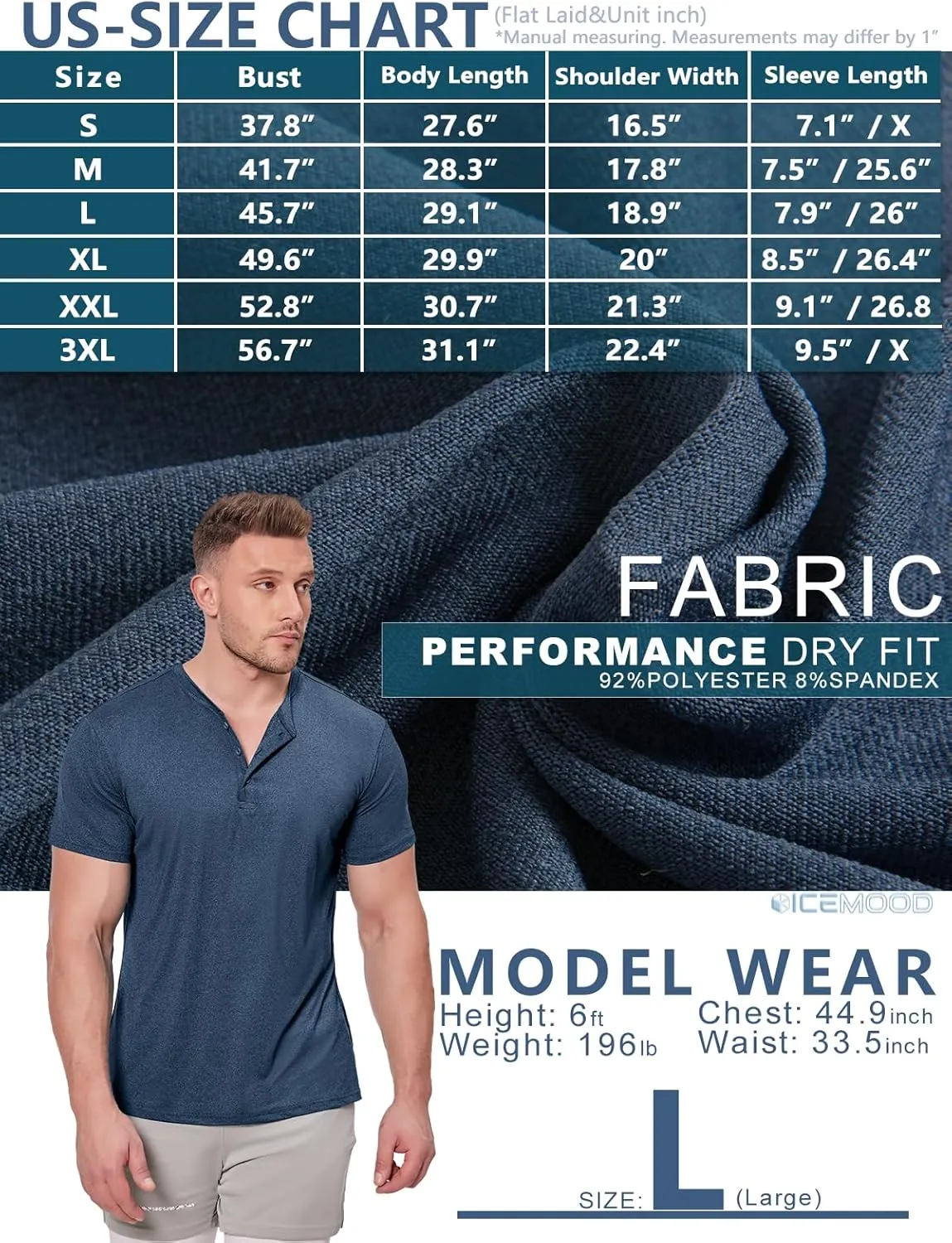 Mens Henley Shirt Dry Fit Tech 3 Button Slim Fit Quick Dry Gym Tshirt Short Sleeve Lightweight Casual T Basic Tee