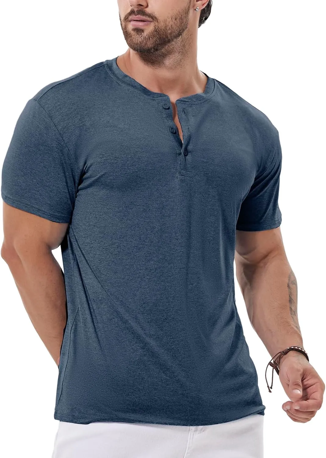 Mens Henley Shirt Dry Fit Tech 3 Button Slim Fit Quick Dry Gym Tshirt Short Sleeve Lightweight Casual T Basic Tee