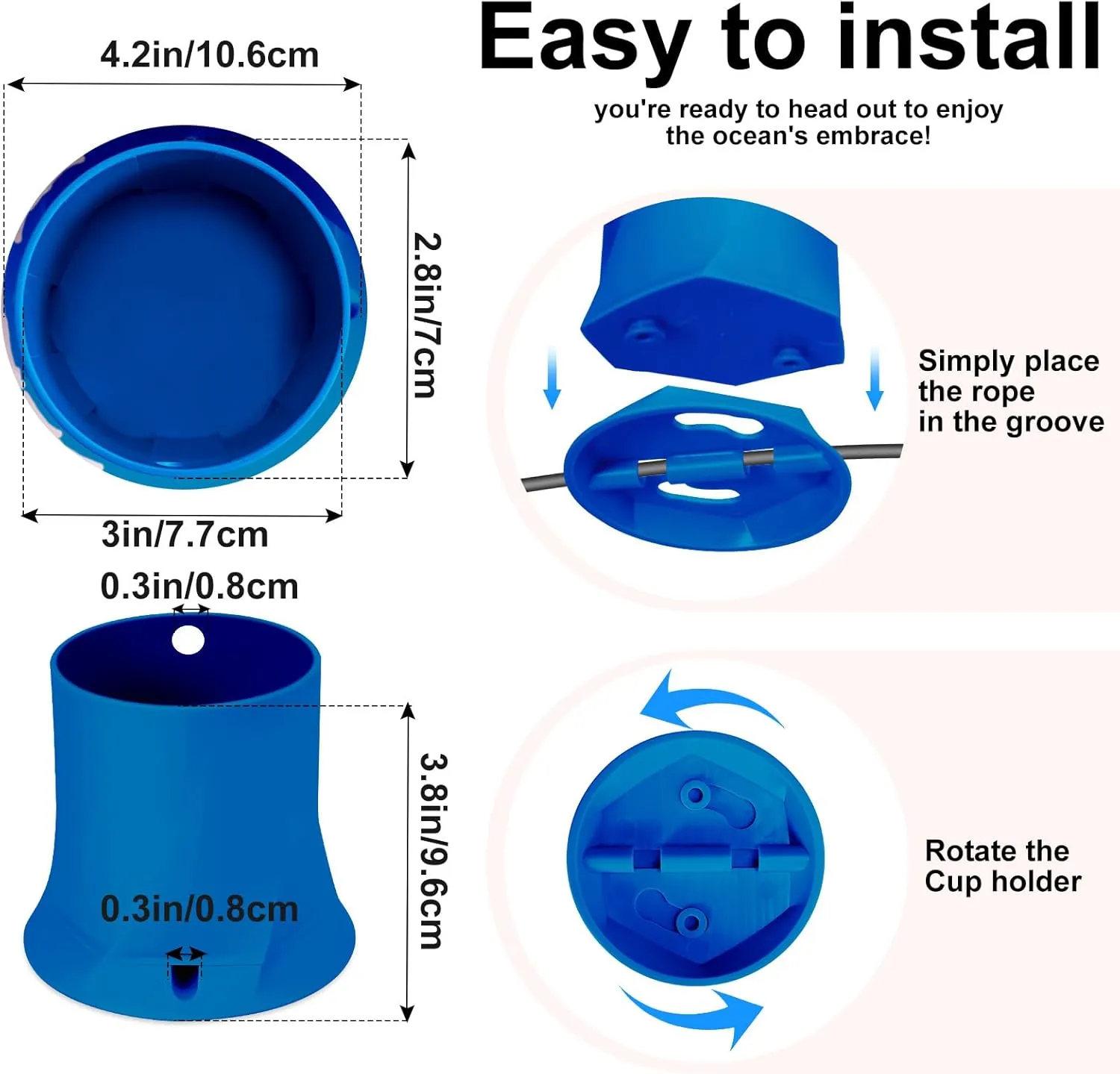 Paddle Board Cup Holder, Stand Up Paddle Board Accessory, Drink Holder Suitable for Types of Cup/Bottle/Drink (Navy Blue)