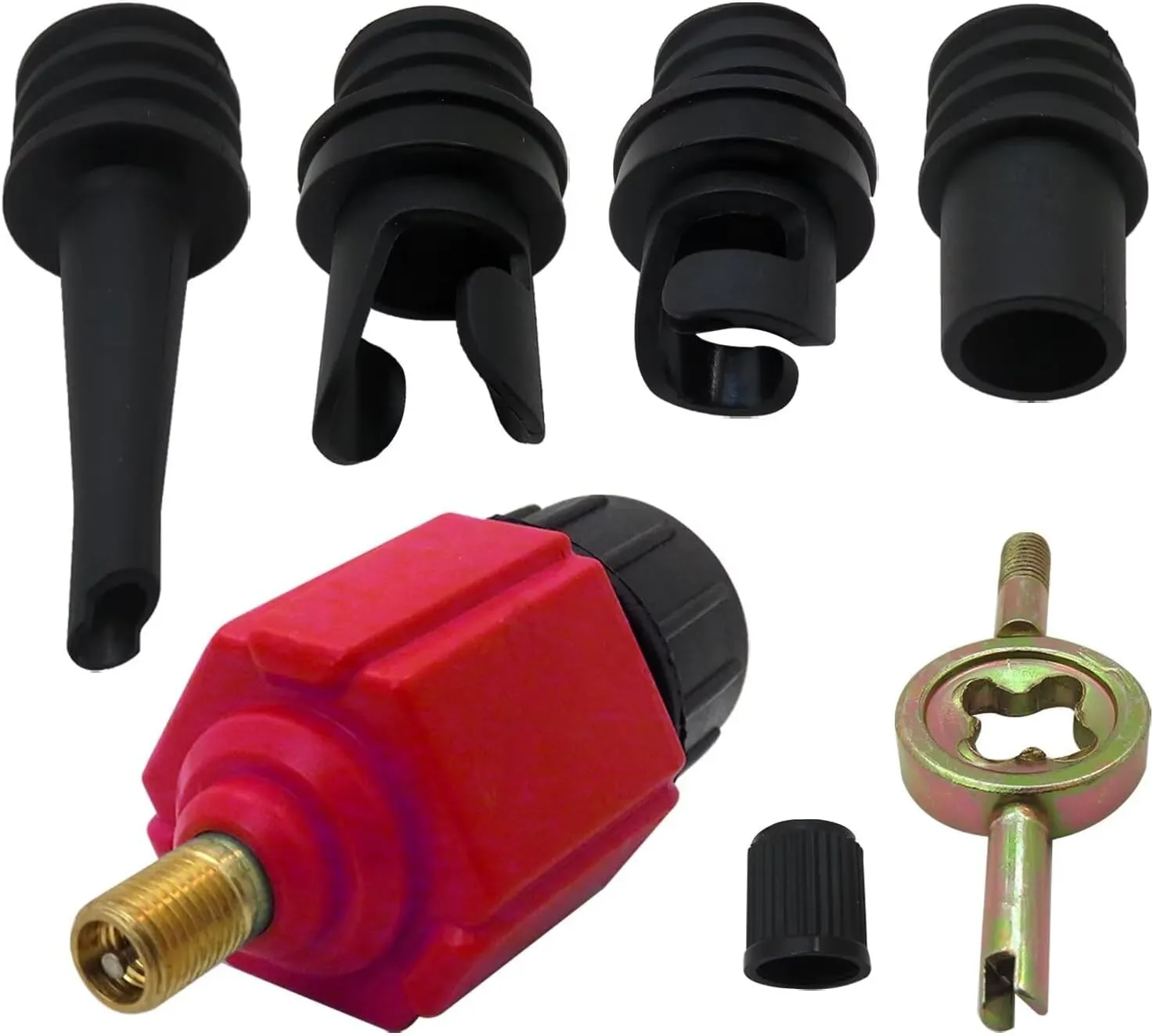 Red Inflatable SUP Pump Adaptor Compressor Paddle Board Pump Adapter, Multifunction SUP Valve Adapter with 4 Air Valve Nozzles for Inflatable Boat, Stand Up Paddle Board, Inflatable Bed, Dinghy